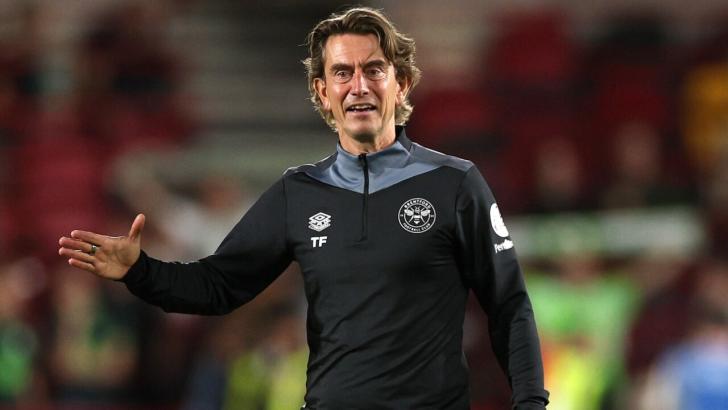 Brentford boss Thomas Frank on the pitch after a game
